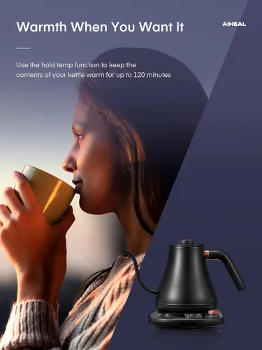 Vista 7 de Hervidor eléctrico de cuello de cisne con control de temperatura, hervidor eléctrico para café y té, interior de acero 100% inoxidable