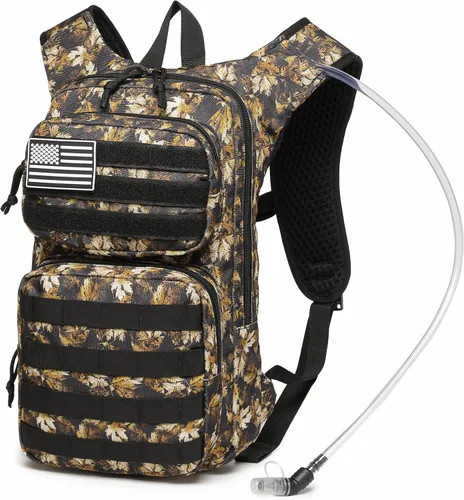 Vista 9 de wotony Mochila de hidratación con vejiga de agua para senderismo, paquete de hidratación táctica para hombres y mujeres, mochila de agua Molle