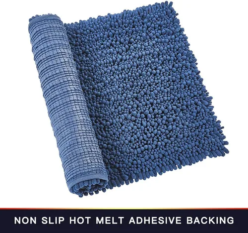 Vista 5 de Walensee Alfombra de baño antideslizante (32x20, azul oscuro) absorbente de agua, súper suave, felpilla peluda, lavable a máquina, se seca