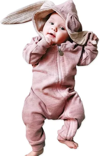 Vista 141 de Simplee Kids Enterizo con diseño de conejo de Pascua con capucha, para bebé, overol con cremallera y orejas largas