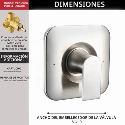 Vista 4 de Reemplazo para el kit de ajuste de válvula Posi-Temp Moen T2471BN Genta LX, níquel cepillado