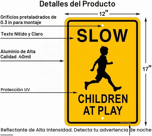 Vista 2 de Letrero de "Slow Down Children at Play", 17 x 12 pulgadas, aluminio reflectante, protección UV, resistente a la intemperie, impermeable, tinta
