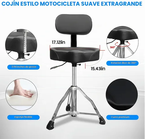 Vista 4 de polar lights Asiento de batería con respaldo, Silla de Batería Hidráulica Ajustable de Servicio Pesado, asiento estilo motocicleta, Taburete