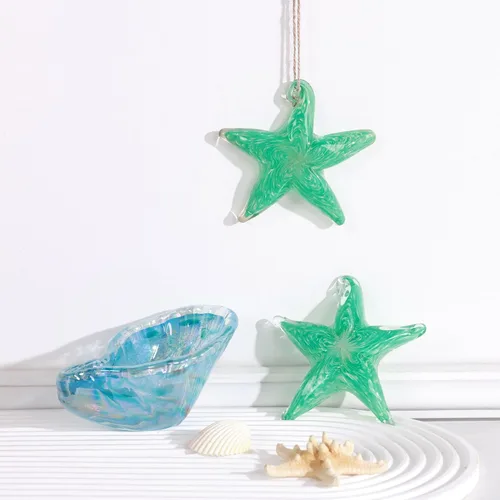 Vista 5 de Estatua de estrella de mar de vidrio soplado a mano, figura de arte moderna de estrella de mar de 4.5 pulgadas, adorno coleccionable de estrellas