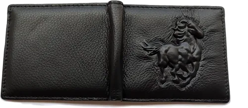 Vista 101 de Hombres Cool Eagle Wolf Caballo Totem Cuero Vaca Vertical Cartera Cremallera Multi-tarjeta Titular, Tótem de caballo, Minimalista
