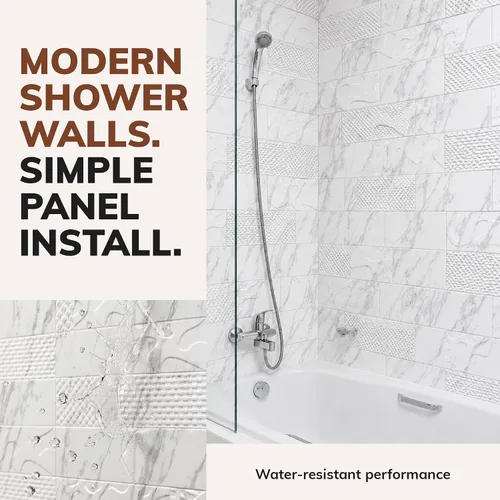 Vista 7 de Versa Tile - Panel de pared de PVC para bañera y ducha, color mármol, 96 pies cuadrados Grout-Free Waterproof Bathroom Wall System, Fits Standard
