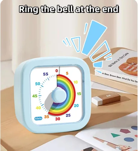 Vista 2 de Temporizador visual para niños, lindo arco iris, temporizador de cuenta regresiva de 60 minutos, gestión del tiempo para niños y adultos, Azul