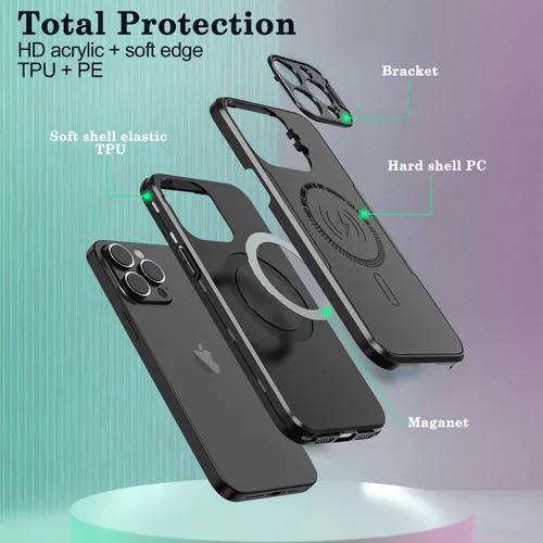 Vista 7 de Funda magnética a prueba de golpes para iPhone 13 Pro de 6.1 pulgadas con soporte para cámara [protector de lente de cámara integrado]