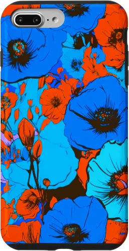 Vista 9 de Funda para iPhone 14 Pop Art Retro Floral Cobalto Azul Naranja Diseño de Flores