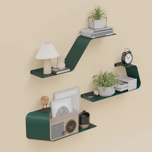 Vista 13 de Sttoraboks Estantes flotantes, juego de 3 estantes de metal montados en la pared con diseño único para almacenamiento en la pared, estante
