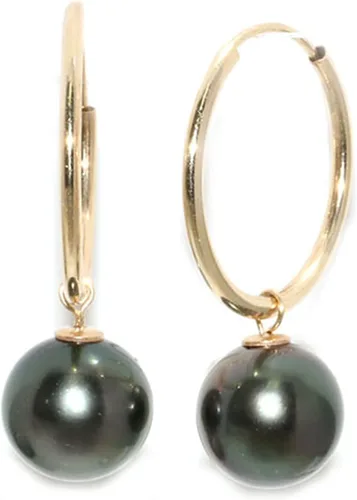 Vista 4 de Aretes de aro de perlas de Tahití 0.354 in Calidad AAA Oro de 14 quilates (aro de 0.787 in)