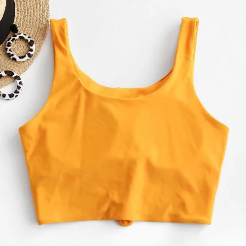 Vista 7 de ZAFUL Parte superior de bikini con nudo frontal para mujer, parte superior tipo tankini con cuello redondo y relleno