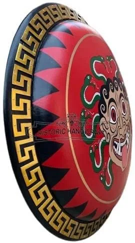 Vista 3 de Armadura medieval Gorgon Medusa Auténtica Escudo de hoplita griega antigua roja, Rojo