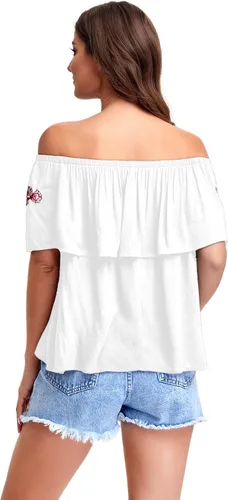 Vista 2 de Floerns Blusa suelta con volantes y hombros descubiertos para mujer