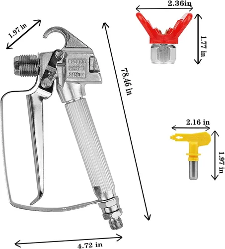 Vista 4 de Pistola de pintura sin aire, alta presión de 3600 PSI, pistola de pulverización sin aire con punta 517 que se adapta a la mayoría de pulverizadores