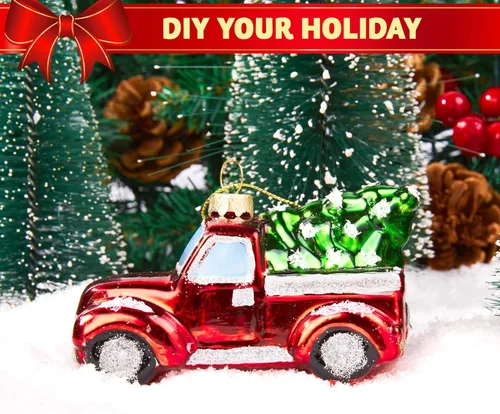 Vista 4 de Joiedomi Adornos Navideños Mini de Camión Rojo con Árbol, Adorno Pequeño y Divertido de Vidrio Soplado para Colgar en Árbol de Navidad, Decoraciones