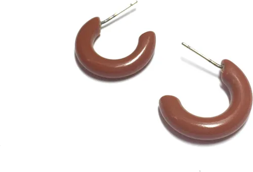 Vista 3 de Pendientes de aro Lucite Marrón Caramelo Pequeños aros de Secretaria Lucite Vintage - SEC-BR-1