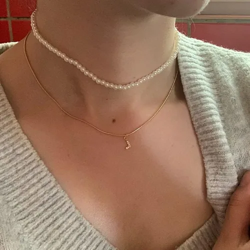 Vista 3 de LOYJOY - Collar con iniciales de circonita incrustadas para mujer gargantilla con cadena de serpiente collar con letras y joyas Collier Friend