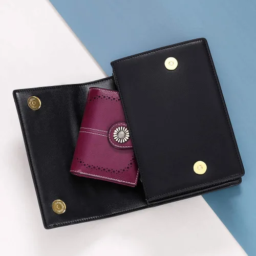 Vista 6 de SENDEFN - Cartera de piel auténtica para mujer con protección RFID y caja de regalo Púrpura Moderno