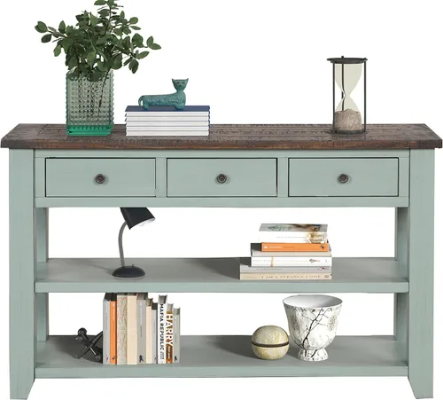 Vista 13 de Mesa consola de madera maciza de 48.8 pulgadas para entrada; mesa de sofá con cajones 48.8" Antique White Real Wood Farmhouse Console Table with