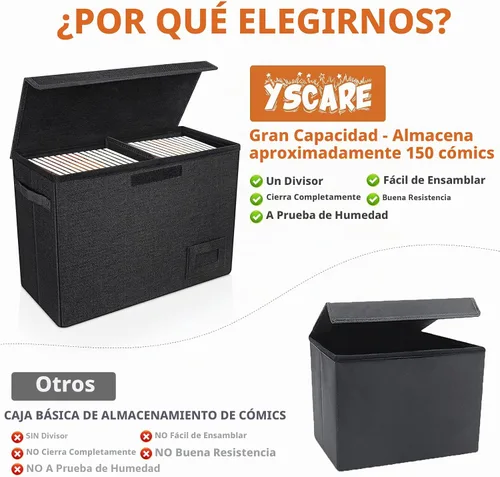 Vista 2 de YSCare Paquete de 2 cajas de almacenamiento de cómics, estuche plegable para cómics con divisores y asas de transporte, caja corta de cómic