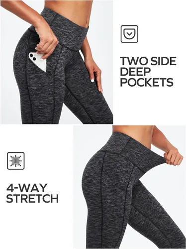 Vista 4 de Ewedoos - Leggings con forro de vellón y bolsillos para mujer, leggings térmicos de invierno para mujeres, pantalones de yoga y entrenamiento