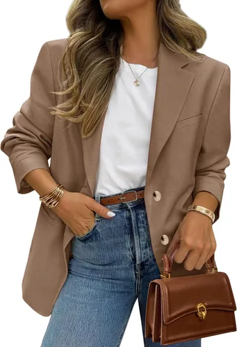 Vista 25 de PRETTYGARDEN Blazers 2026 para mujer casual de negocios Caqui oscuro