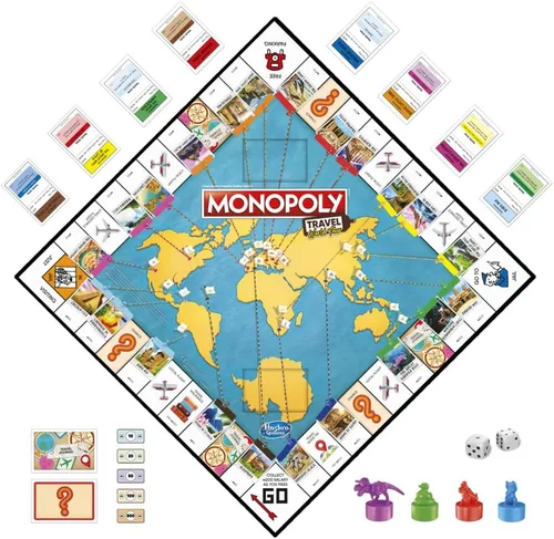 Vista 2 de Hasbro Gaming Monopoly Travel World Tour Juego de mesa de estrategia para familias y niños, juego clásico con giro geográfico, incluye tablero