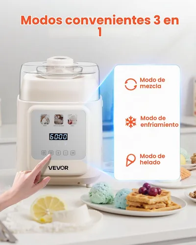 Vista 2 de VEVOR Máquina Automática Vertical de Helados con Compresor Incorporado, 1 Cuarto de Galón Sin Pre-congelación Fabricadora de Gelato y Máquina