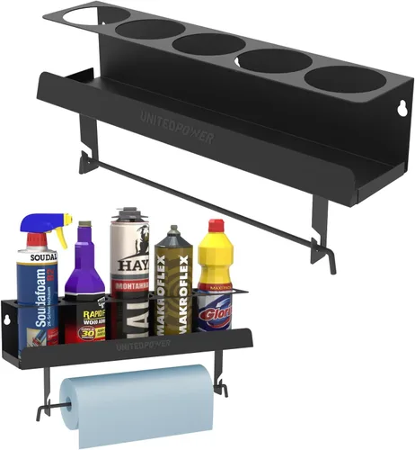 Vista 9 de UNITEDPOWER Soporte para 5 latas de aerosol, estante de almacenamiento de botellas de pintura, estante de montaje en pared de acero, organizador