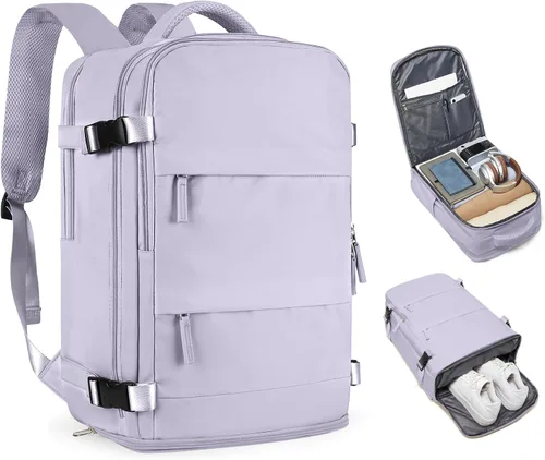 Vista 31 de Mochila de viaje grande, bolsa de mano, aprobada para aviones, para artículos personales, para hombre o mujer, color beige con marrón
