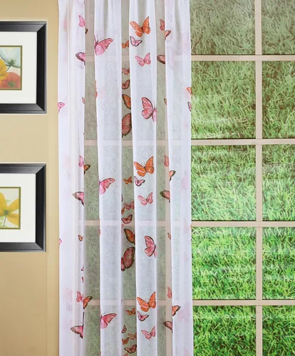 Vista 9 de Today's Curtain Panel semitransparente con estampado de mariposas, 63", azul, 54W x 63L