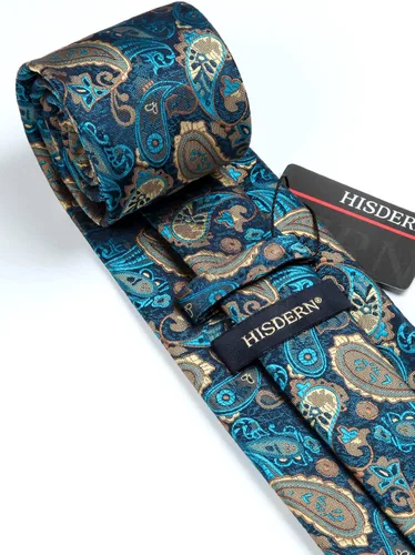 Vista 6 de HISDERN Corbatas para hombre, corbata de cachemira y bolsillo cuadrado tejido clásico floral para hombre, corbata de fiesta de boda
