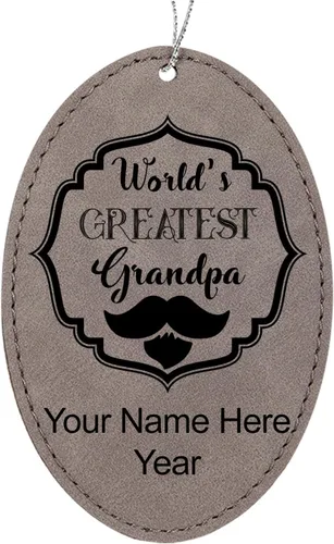 Vista 10 de LaserGram Personalized Christmas Ornament, World's Greatest Grandpa, Faux Leather, Custom Laser Engraved Gift Idea (Oval Shape, Black with Gold)