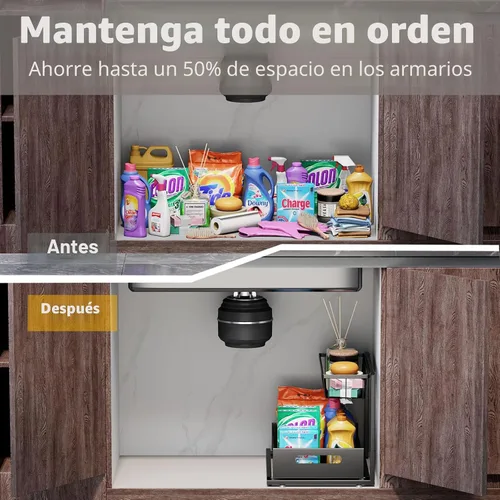 Vista 5 de Ceetug - Organizadores y almacenamiento para debajo del fregadero de 2 niveles, organizador de gabinete de cocina de metal resistente