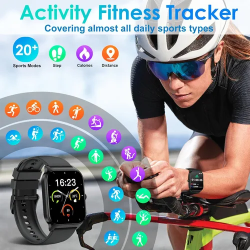 Vista 2 de Smart Watch for Men Women Make Call Answer 1.85" with 20+ Sport Modes Fitness Tracker Sleep Spo2 Heart Rate Monitor Smartwatch Waterproof Pedometer