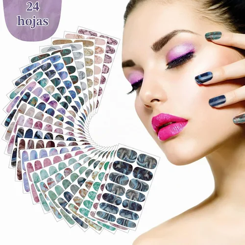 Vista 2 de Maitys 336 piezas de 24 hojas de tiras de esmalte de uñas de envoltura completa, autoadhesivas, tiras de uñas de gel, calcomanías de arte con lima