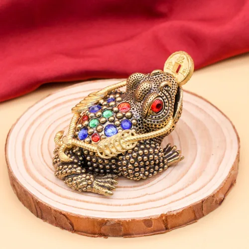 Vista 5 de Figura de sapo de latón, rana de tres patas, Feng Shui, rana de dinero, figura china de buena suerte, figuras decorativas para mesas, estantes