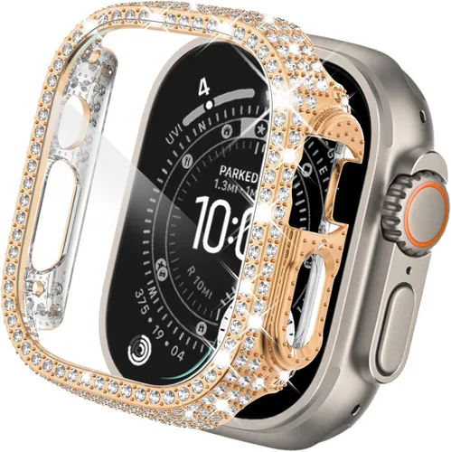 Vista 29 de KADES - Funda protectora completa compatible con iWatch, con protector de pantalla de vidrio templado incorporado, brillante y con diamantes de Negro