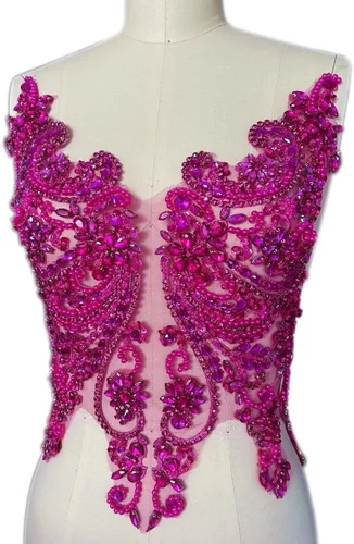 Vista 15 de Apliques de encaje hechos a mano con diamantes de imitación para coser en cuentas de vidrio, accesorios para ropa de vestir (color AB)