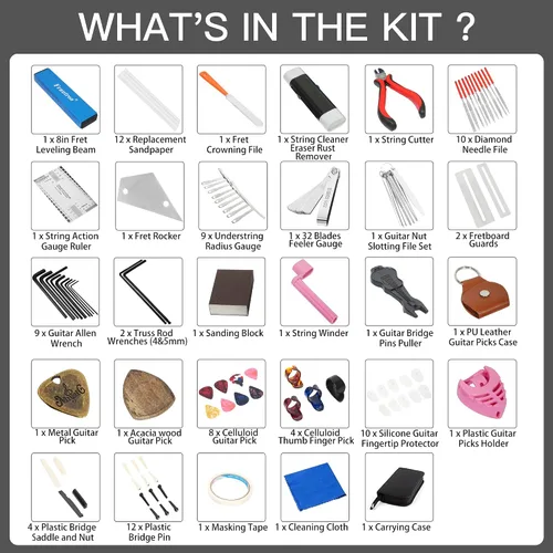 Vista 2 de Kit de herramientas de luthier para guitarra, kit de herramientas de configuración de guitarra, kit de herramientas de reparación y mantenimiento