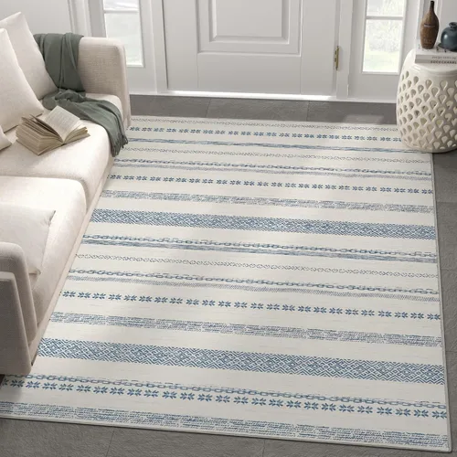 Vista 108 de jinchan - Tapete de pasillo marroquí de 2 x 6 pies con líneas, bohemio, lavable, para cocina, suave, geométrico, de lana sintética, antideslizante