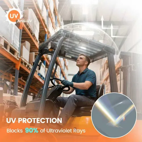 Vista 3 de Cubierta universal para carretilla elevadora transparente tintada – Cubierta de protección UV contra la lluvia – Materiales de vinilo resistentes e