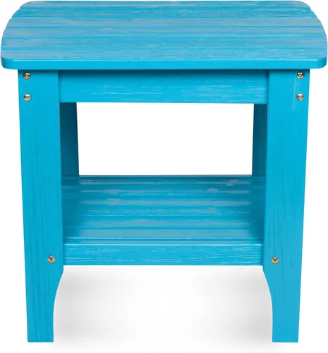 Vista 4 de Shine Company Long Island Mesa auxiliar rectangular de madera maciza, mesa auxiliar Adirondack para exteriores, Aqua