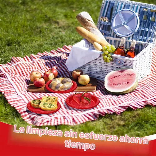 Vista 4 de Mimorou 200 platos de plástico rojo pequeños desechables a granel de 6 pulgadas para todas las ocasiones, eventos especiales, bodas, cumpleaños
