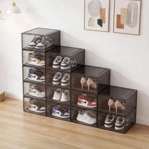 Vista 7 de Pinkpum Caja de almacenamiento de zapatos duros mejorada, paquete de 6 unidades, tamaño XL, tamaño 12, grueso y resistente, de plástico Transparente