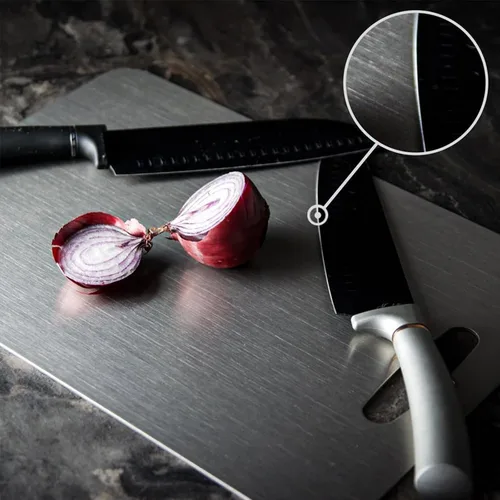 Vista 7 de Tabla de cortar de titanio, tabla de cortar de acero inoxidable, tablas de cortar de titanio 100% puro para cocina, perfecta para varias tareas