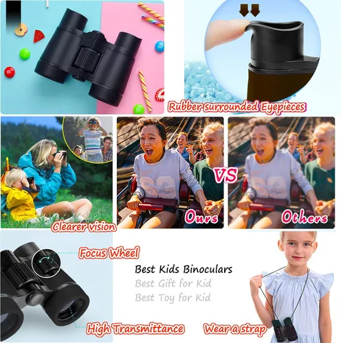 Vista 4 de Binoculares para niños, los mejores regalos para niños de 3 a 12 años, óptica de alta resolución, a prueba de golpes, mini binoculares para niños