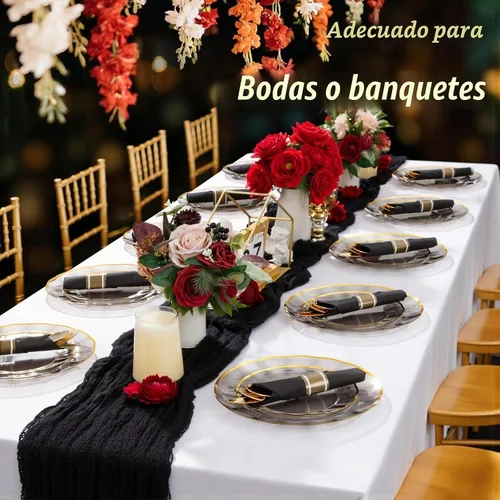 Vista 2 de Supernal Juego de 30 Cubiertos de Plástico Dorado Preenvueltos con Servilletas, Juego de Cubiertos de Plástico Envueltos, Utensilios Desechables