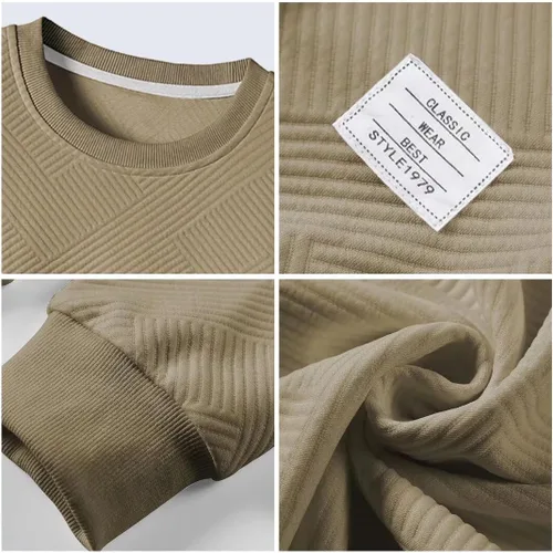 Vista 4 de Sudaderas de cuello redondo para hombre, color liso, textura geométrica, manga larga, informal, sin botones